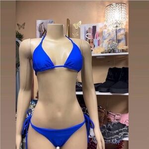 Blue Triangle Tie-Side Bikini Set - Women Swim